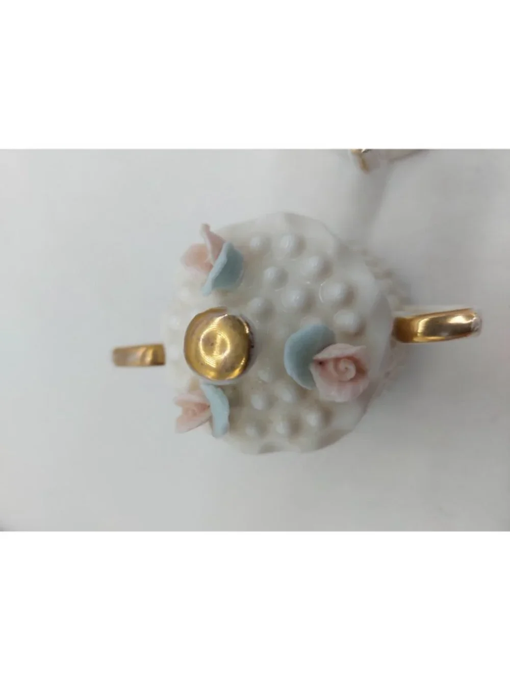 Vintage Mini White Gold Trim Hobnail Creamer And Sugar Floral 2